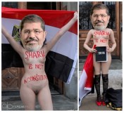 This photo is part of a protest series created by Aliaa after she sought asylum in Sweden. The parodist has replaced Aliaa's face with that of President Morsi, who is the target of the protest.